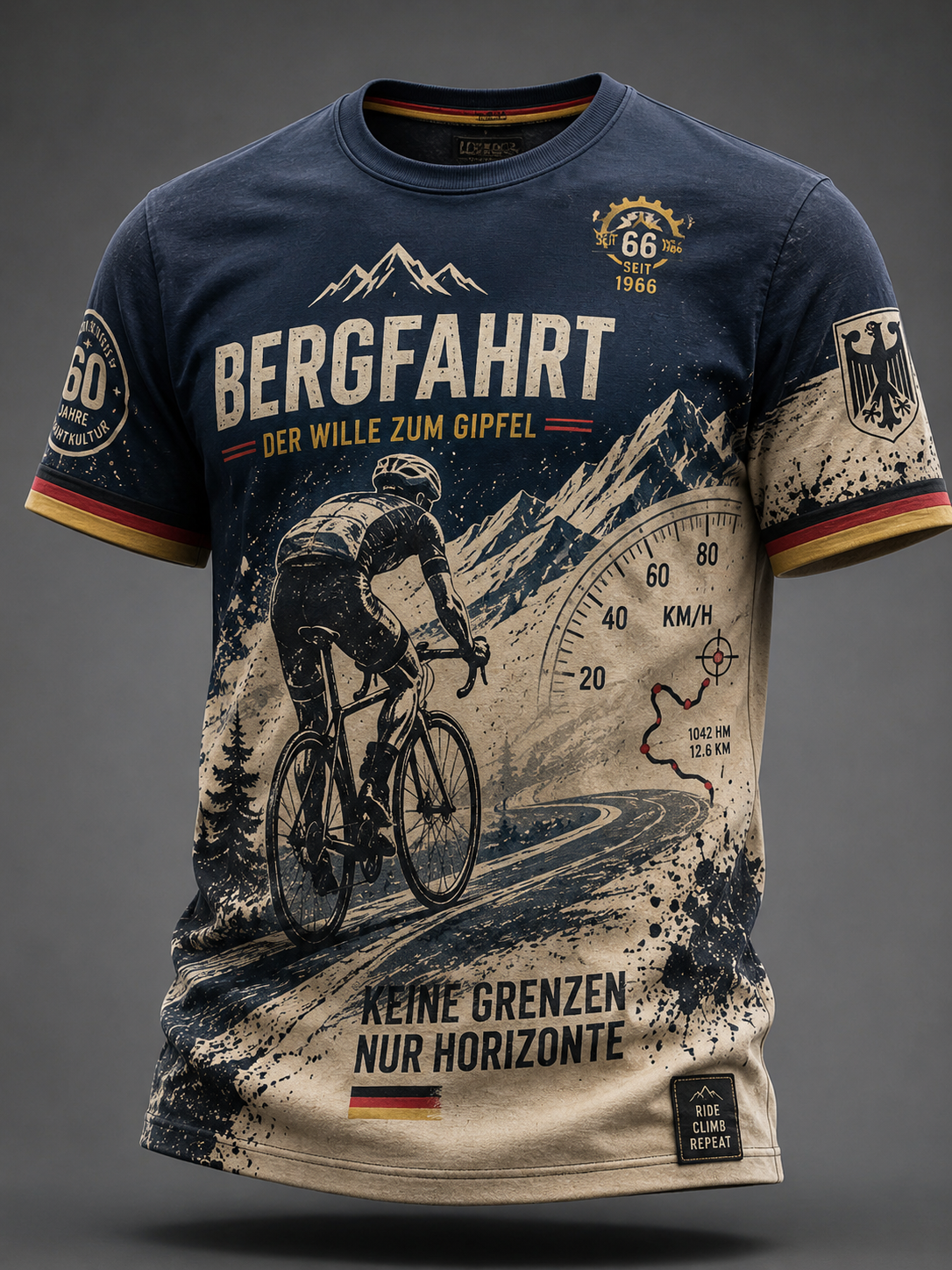 Herren-T-Shirt mit kurzen Ärmeln im Stil der deutschen Radfahrkultur