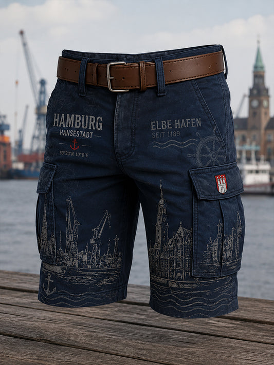 Herren Retro-Stadt-Themen-Grafik druck geschnittene Cargo-Shorts