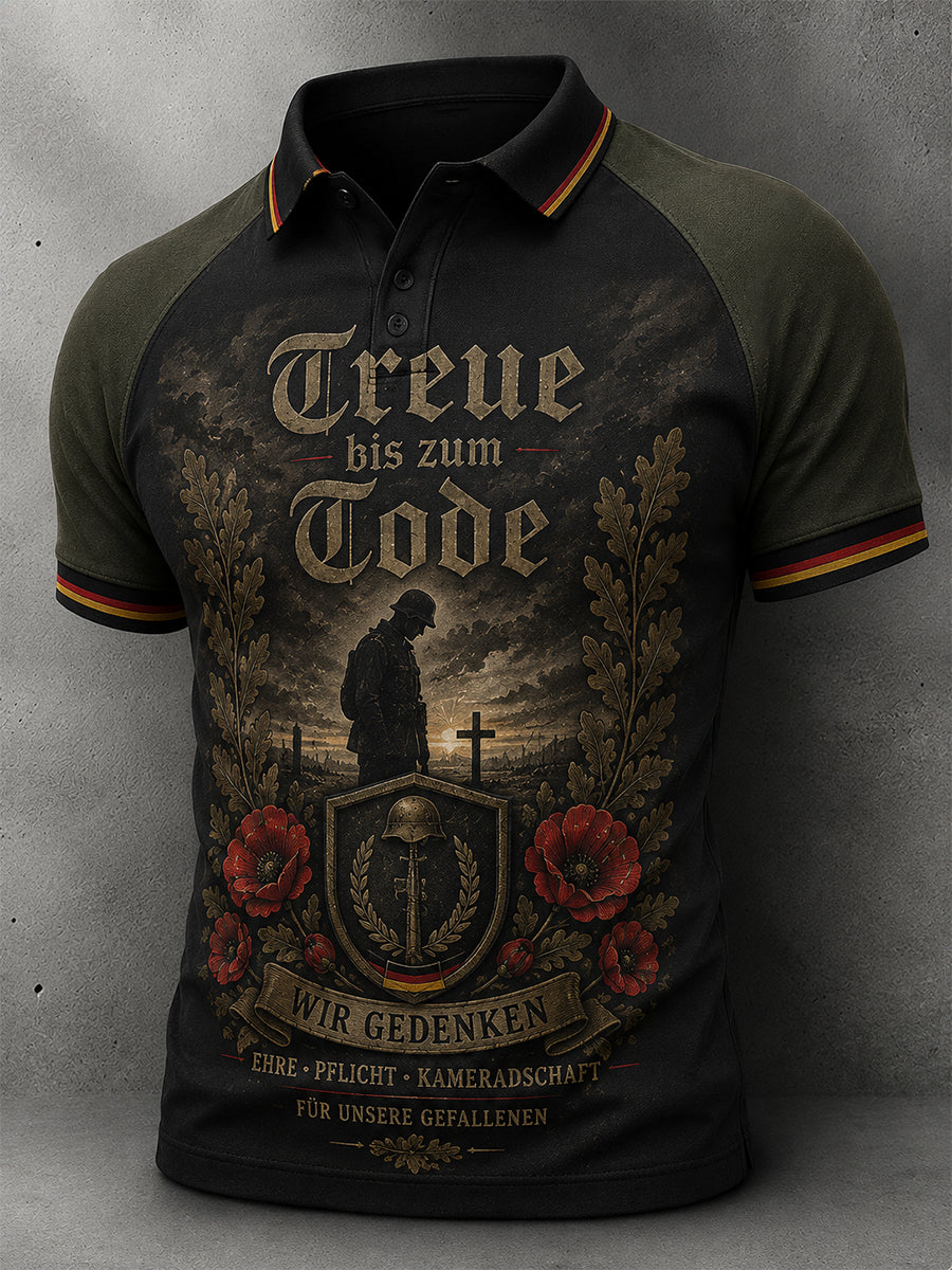 Herren-Poloshirt mit kurzen Ärmeln und grafischem Veteranen-Gedenkdruck