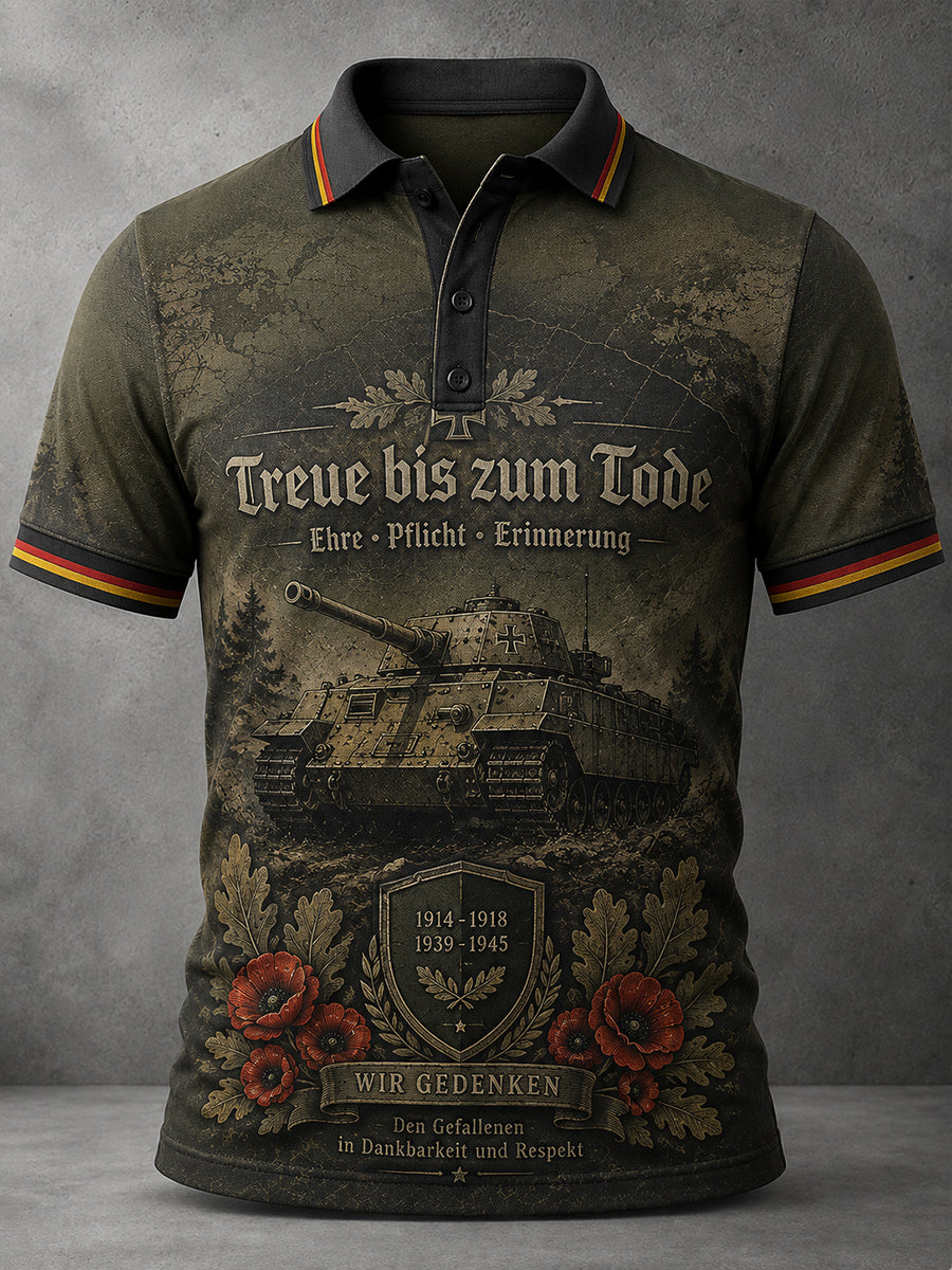 Herren-Poloshirt mit kurzen Ärmeln und grafischem Veteranen-Gedenkdruck