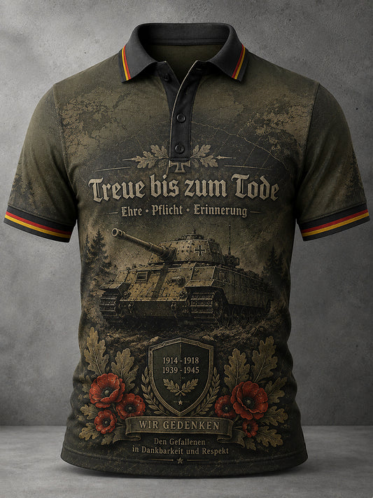 Herren-Poloshirt mit kurzen Ärmeln und grafischem Veteranen-Gedenkdruck