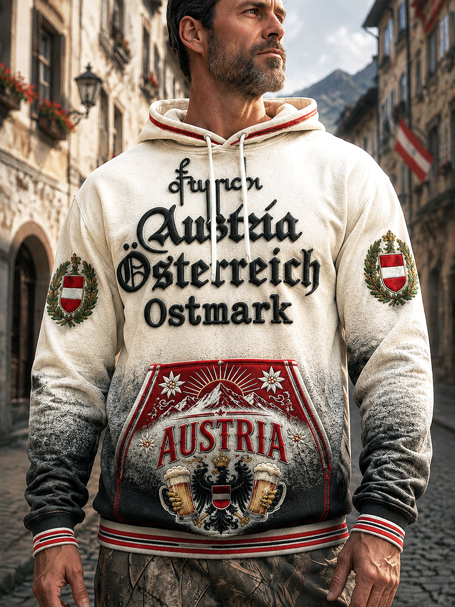 Herren-Kapuzenpullover im österreichischen Oktoberfest-Stil mit Farbverlauf und lässigem Druck