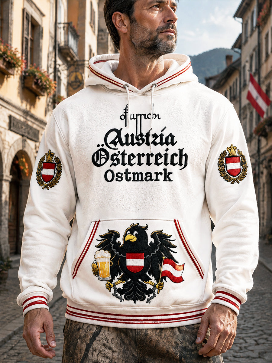 Herren-Vintage-Kapuzenpullover in Weiß mit Oktoberfest-Print, lässig geschnitten