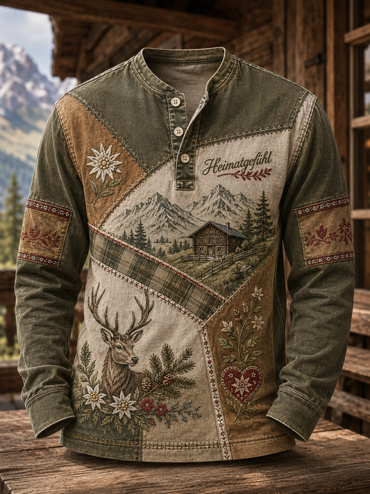 Herren-Casual-T-Shirt im österreichischen Landhausstil mit Knöpfen