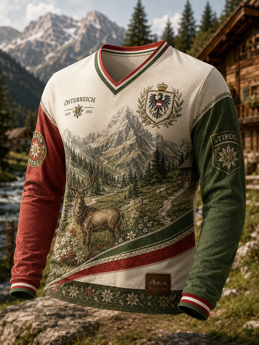 Herren-T-Shirt mit langen Ärmeln im österreichischen Landhausstil