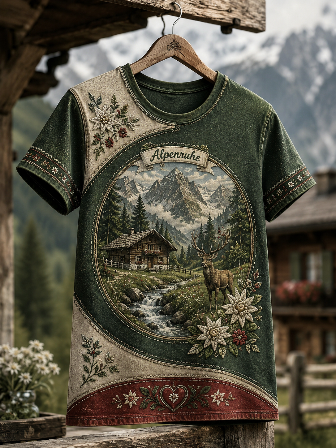 Frauen-T-Shirt mit kurzen Ärmeln im Stil der österreichischen Landkultur