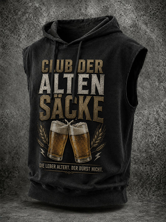 Lustiges Herren-Sweatshirt mit Aufdruck, ärmellos und mit Kapuze
