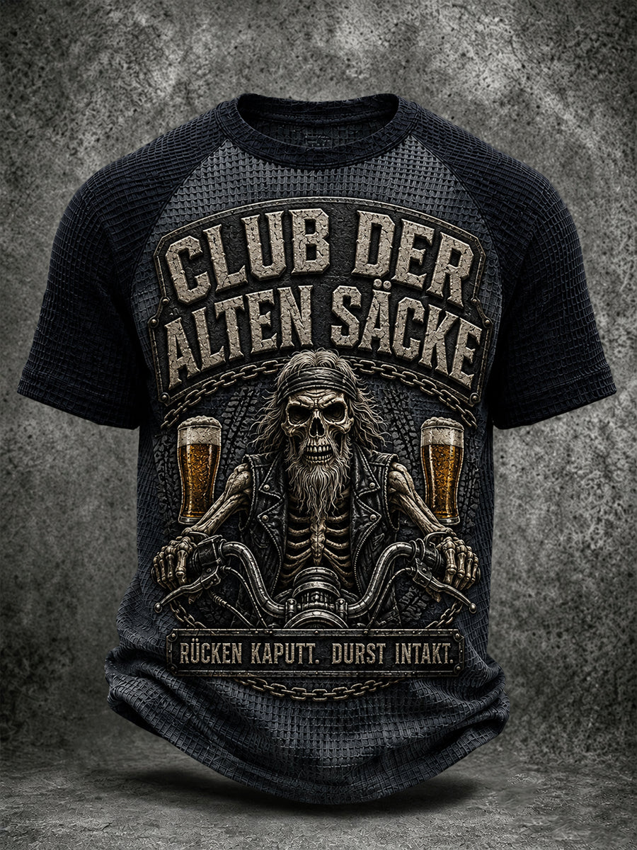 Herren-Freizeit-T-Shirt mit witzigem Slogan-Druck und Waffelstruktur