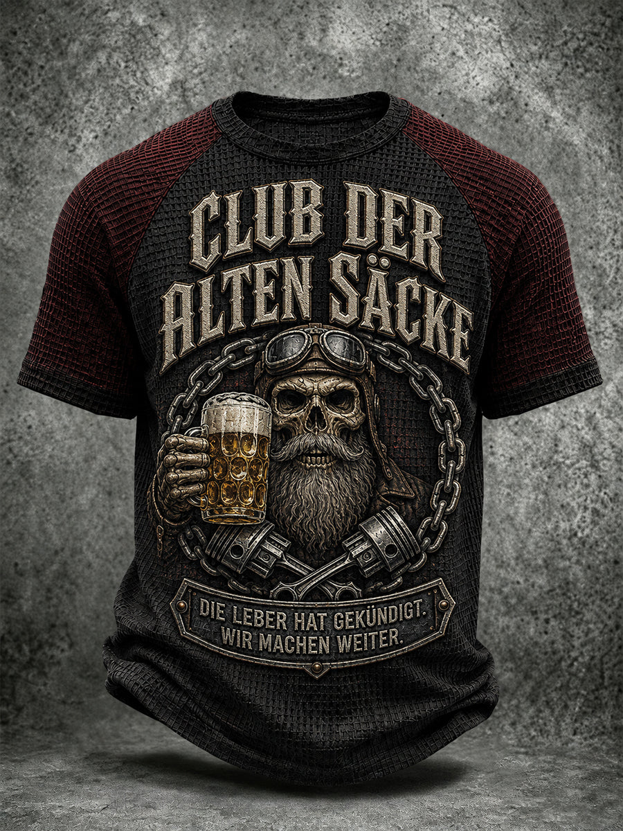 Herren-Freizeit-T-Shirt mit witzigem Slogan-Druck und Waffelstruktur