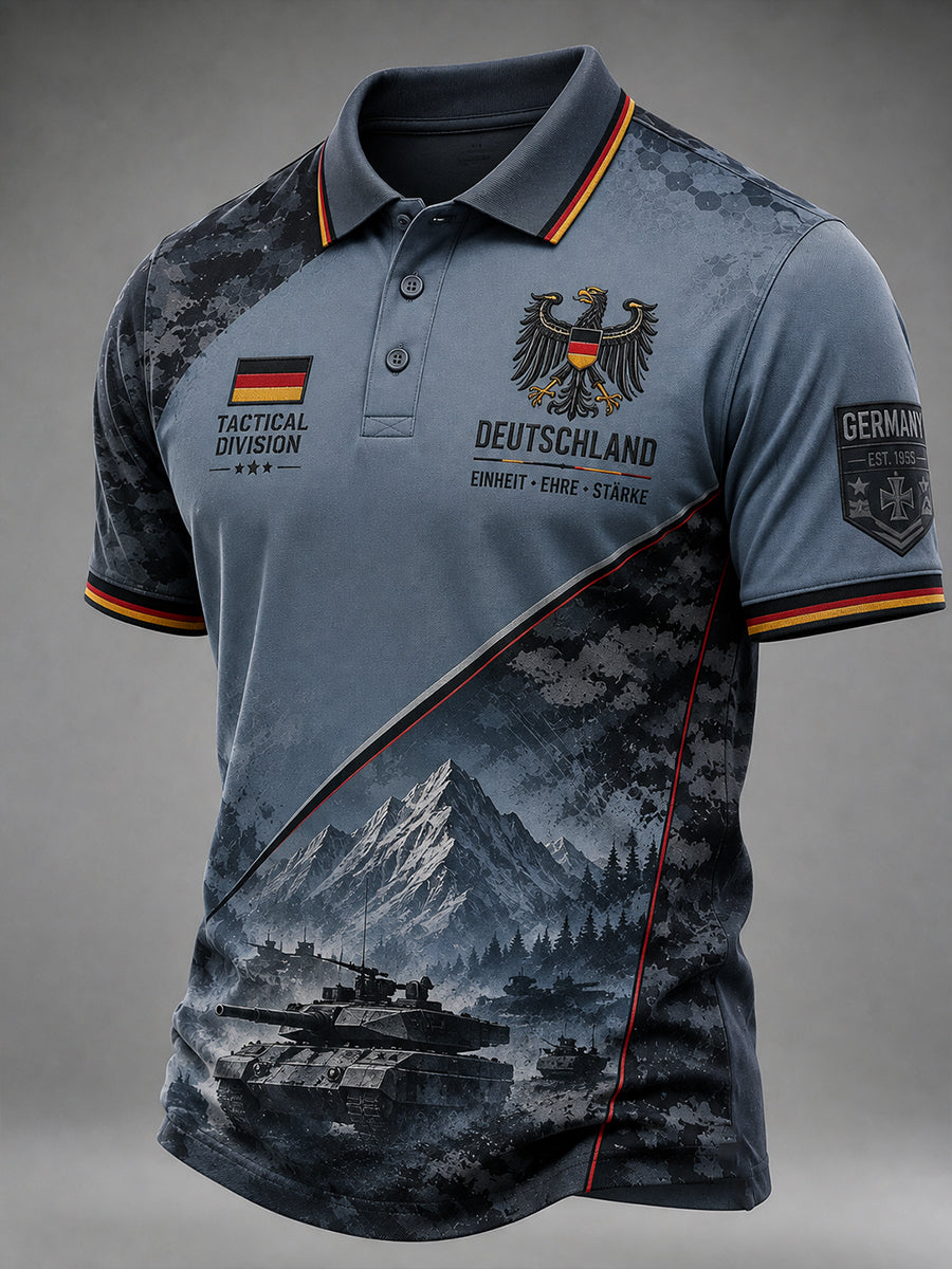 Herren-Poloshirt mit kurzen Ärmeln und Vintage-Print im Militärstil
