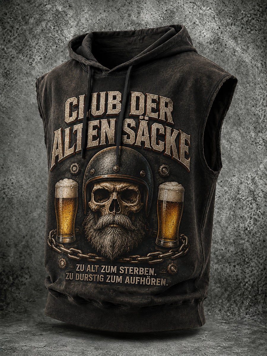 Lustiges Herren-Sweatshirt mit Aufdruck, ärmellos und mit Kapuze