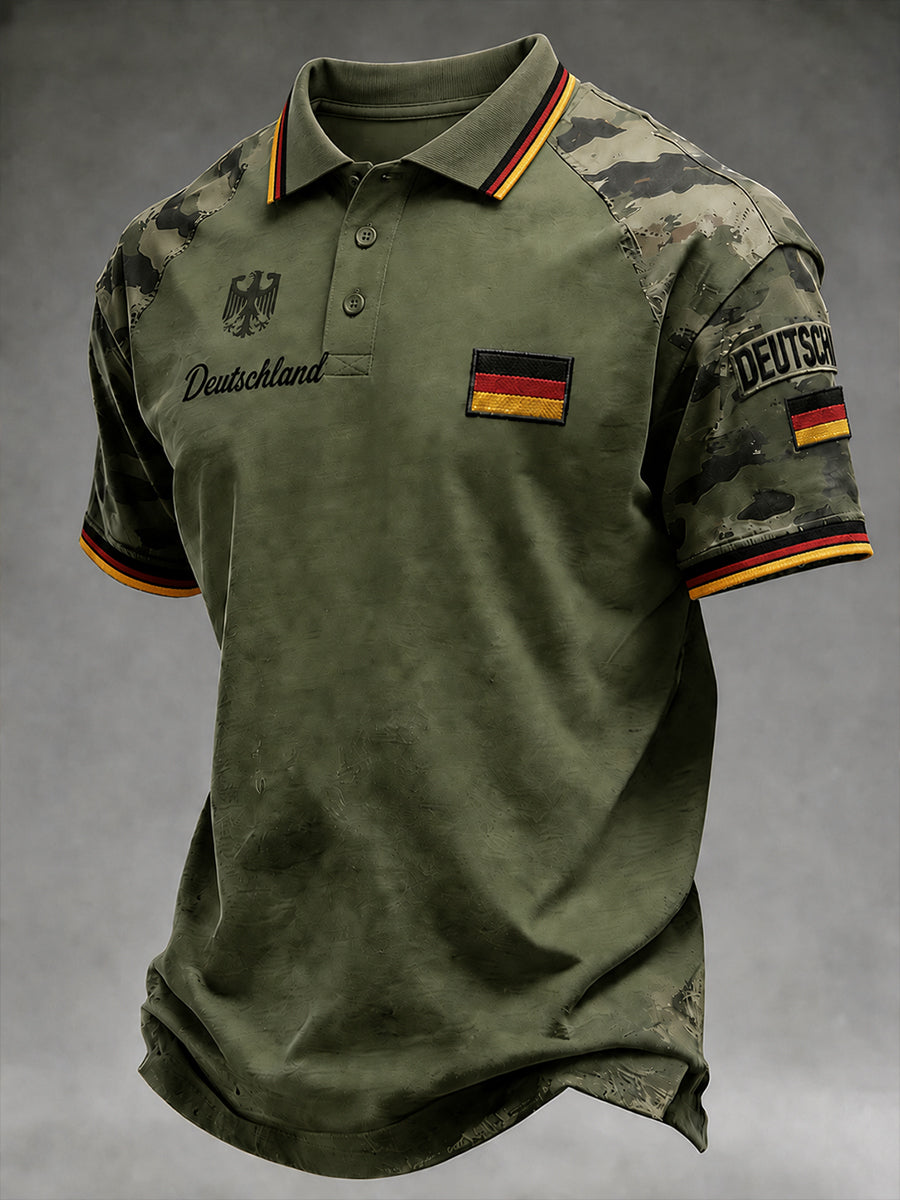 Herren-Poloshirt mit kurzen Ärmeln und Vintage-Print im Militärstil
