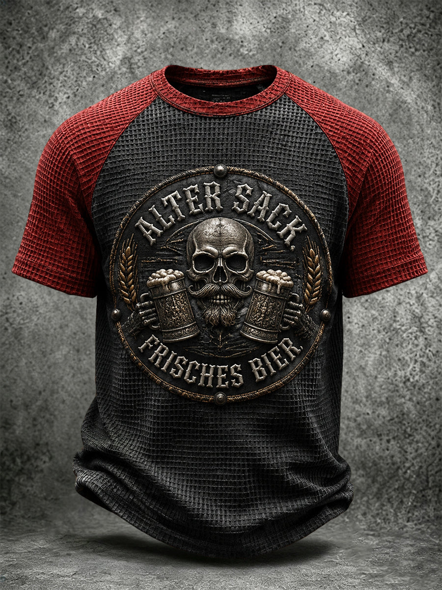 Herren-Freizeit-T-Shirt mit witzigem Slogan-Druck und Waffelstruktur