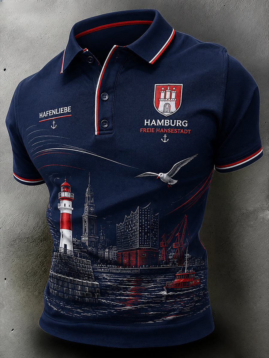 Kurzarm-Polos hirt für Herren mit städtischem Gedenk-Grafik druck