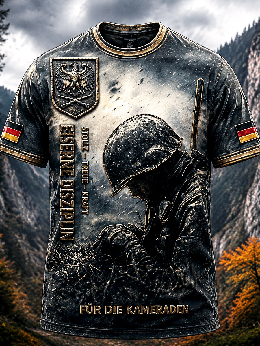 Herren-Casual-T-Shirt mit militärinspiriertem Druck, deutsch inspiriert