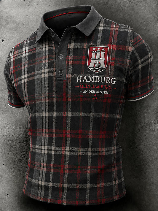 Herren-Poloshirt mit kurzen Ärmeln und urbanem, erinnerungsträchtigem Grafikdruck