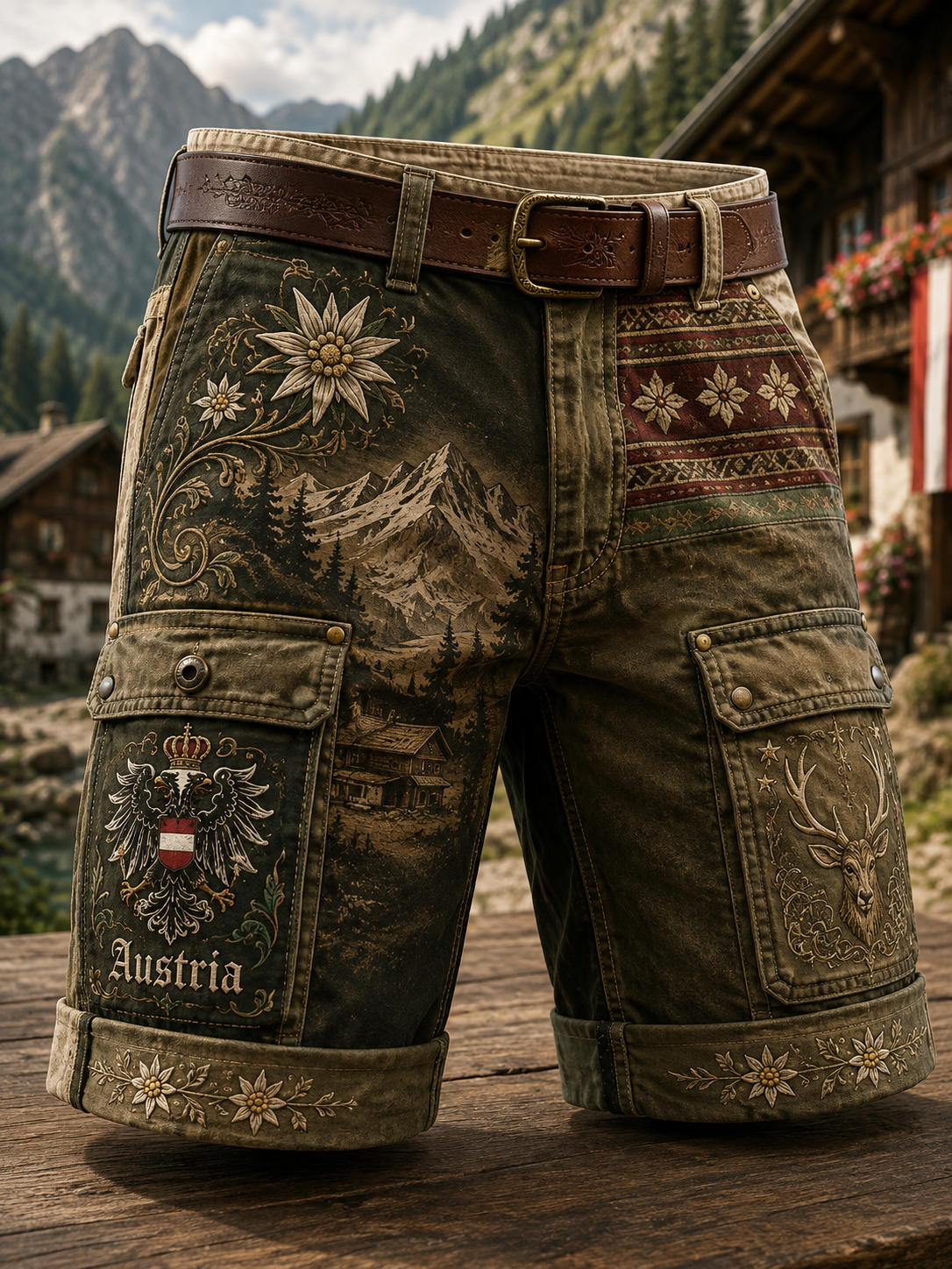 Herren-Shorts im österreichischen Landhausstil mit Cargotaschen