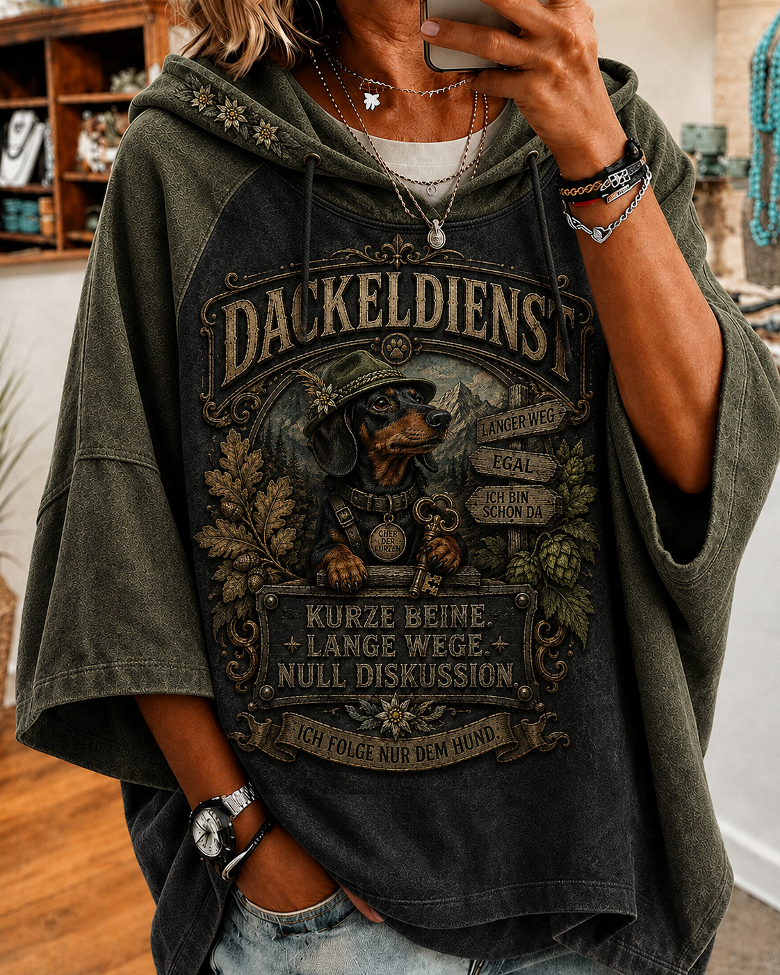 Frauen-Hoodie mit humorvollem Spruch und kurzen Ärmeln