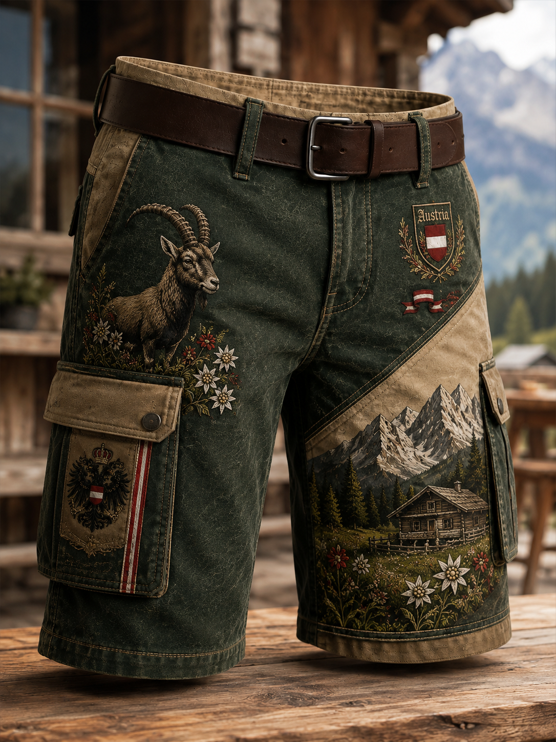 Herren-Shorts im österreichischen Landhausstil mit Cargotaschen