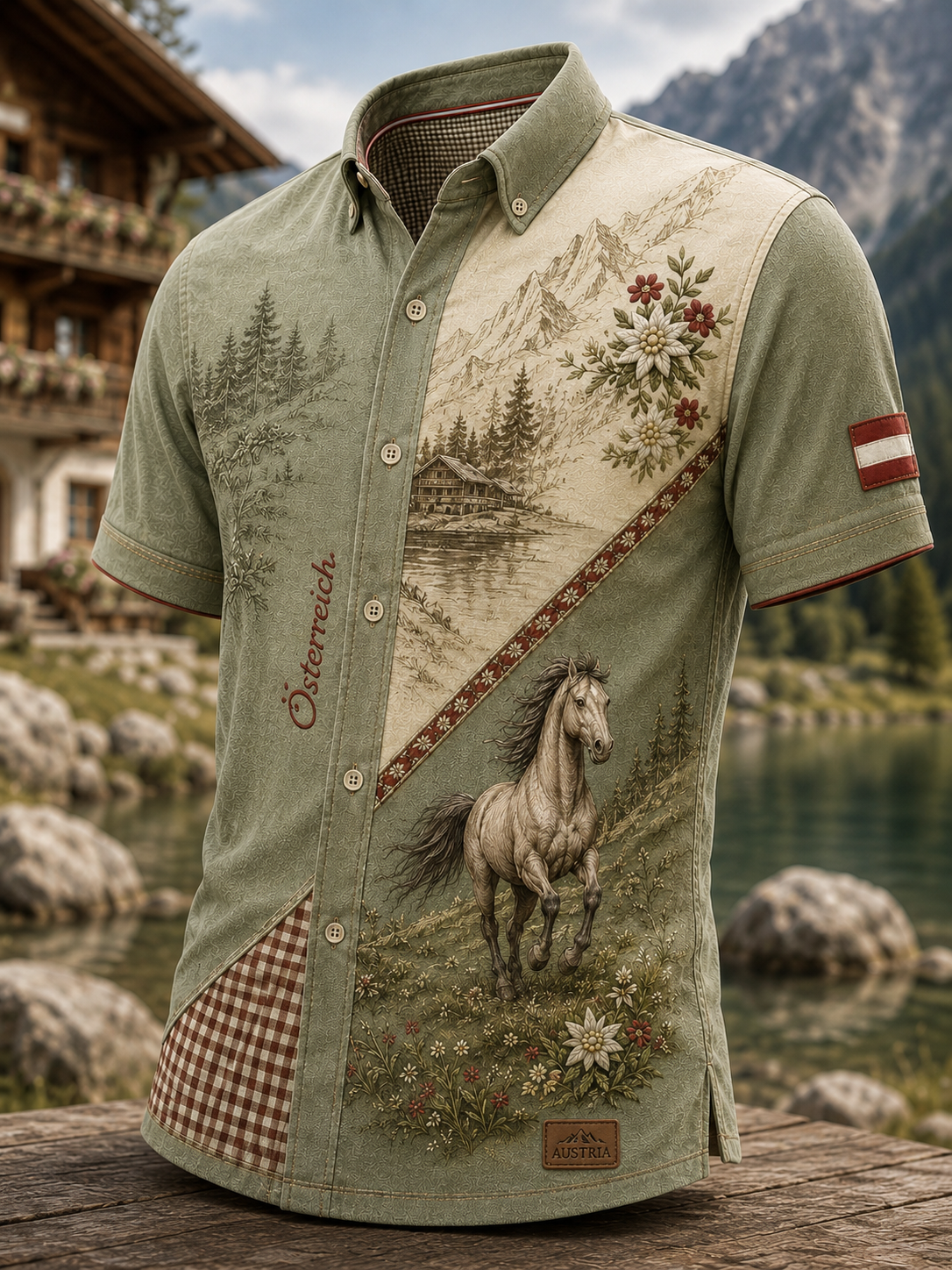 Herren-Hemd mit kurzen Ärmeln im österreichischen Landhausstil