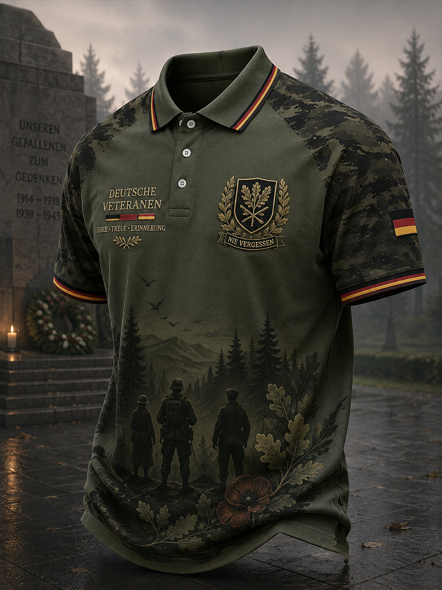 Herren-Poloshirt mit kurzen Ärmeln und vintage Militär-Gedenkdruck