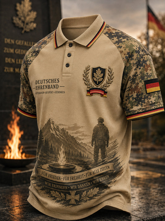 Herren-Poloshirt mit kurzen Ärmeln und vintage Militär-Gedenkdruck