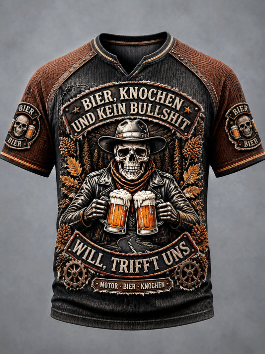 Herren-Retro-T-Shirt im deutschen Bierknochen-Design, lässig mit V-Ausschnitt