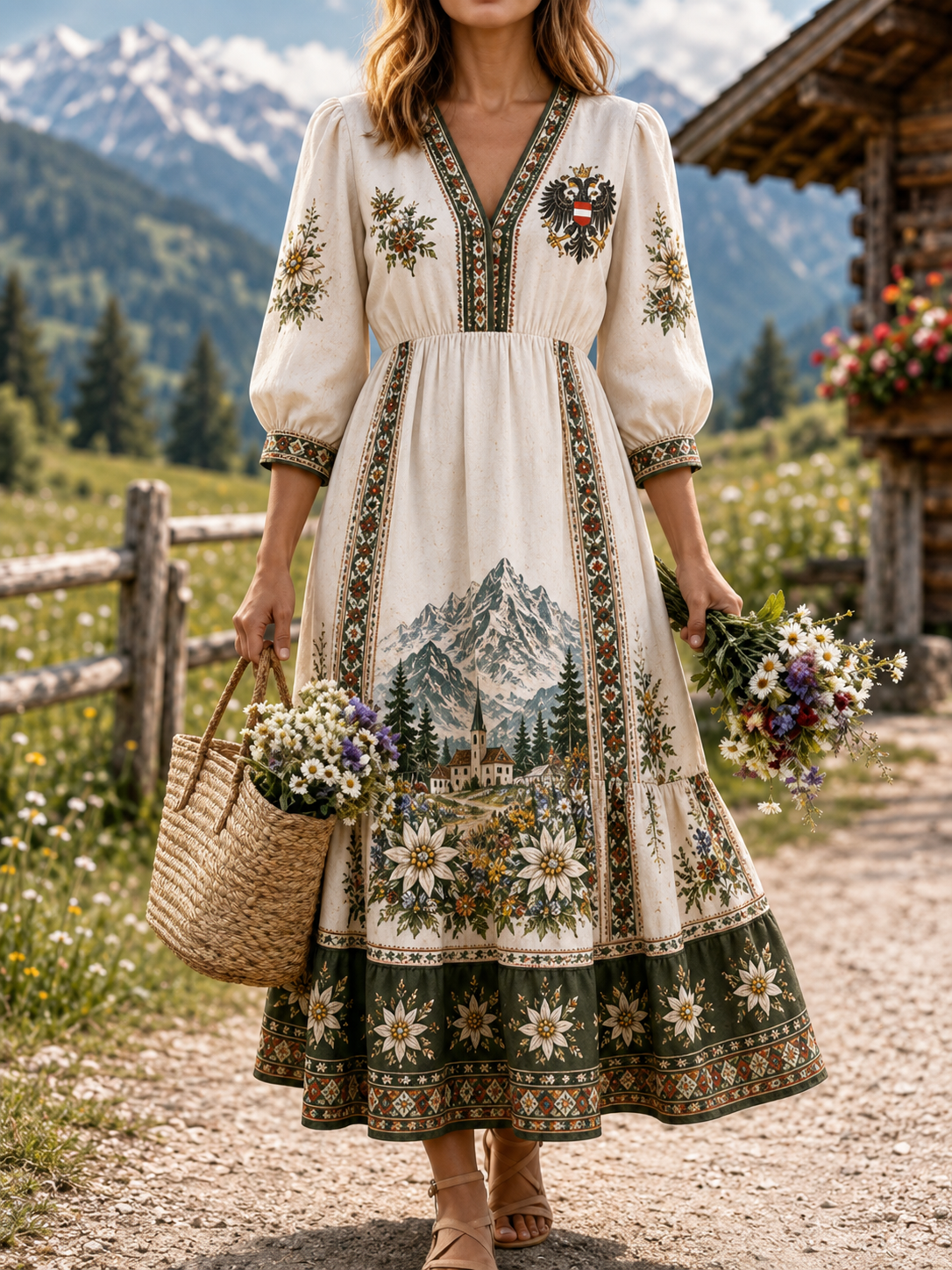 Frauen Österreich ische ländliche Kultur Retro Casual Baumwoll-Leinen kleid