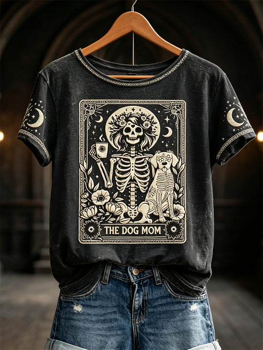 Kurzarm-T-Shirt mit mystischem Kunst druck für Frauen
