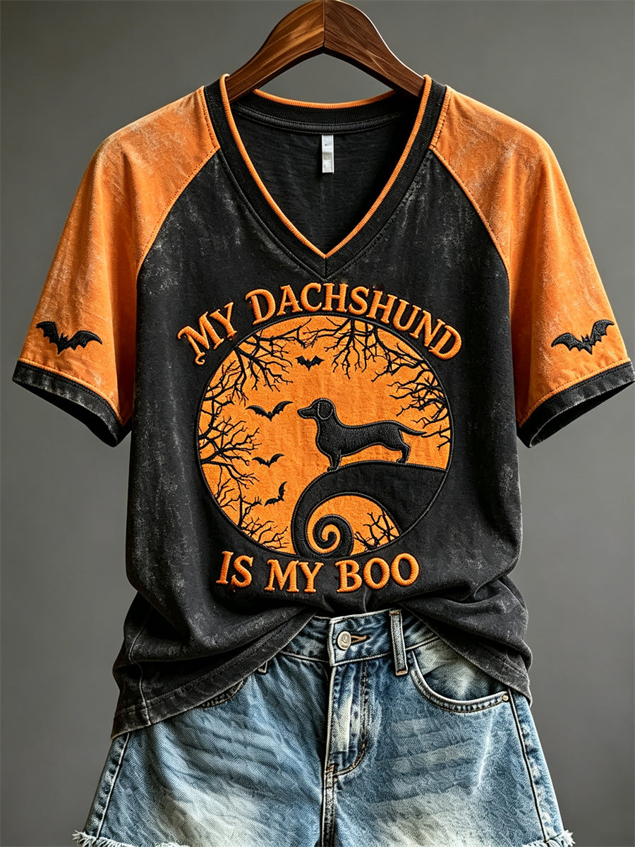 Damen Mein Dackel ist mein Boo Halloween Dog Mom Print kurz ärmel iges T-Shirt