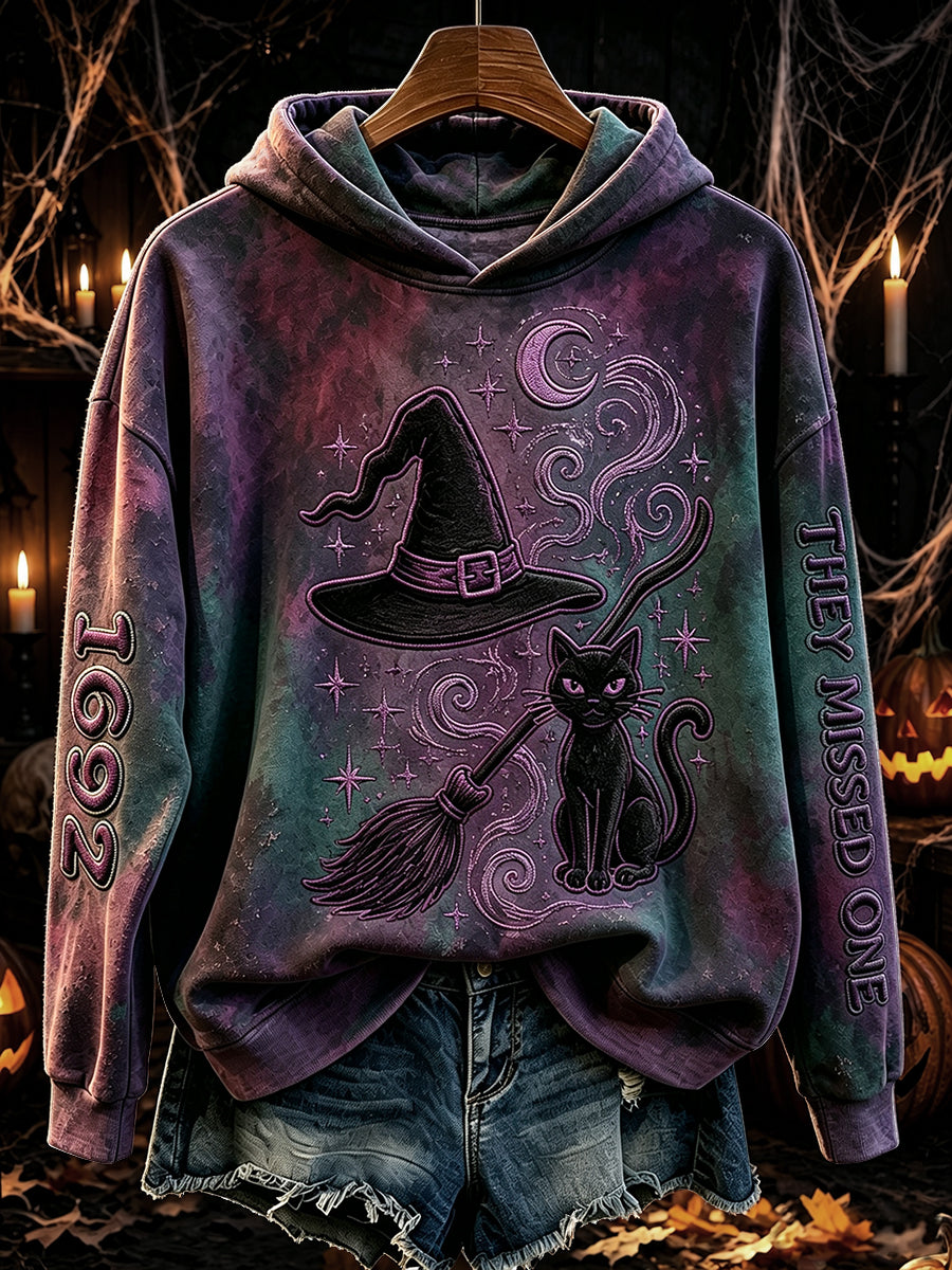 Damen Vintage 1692 Sie vermissten einen Hexen hut und Katzen druck Gemütlicher Hoodie