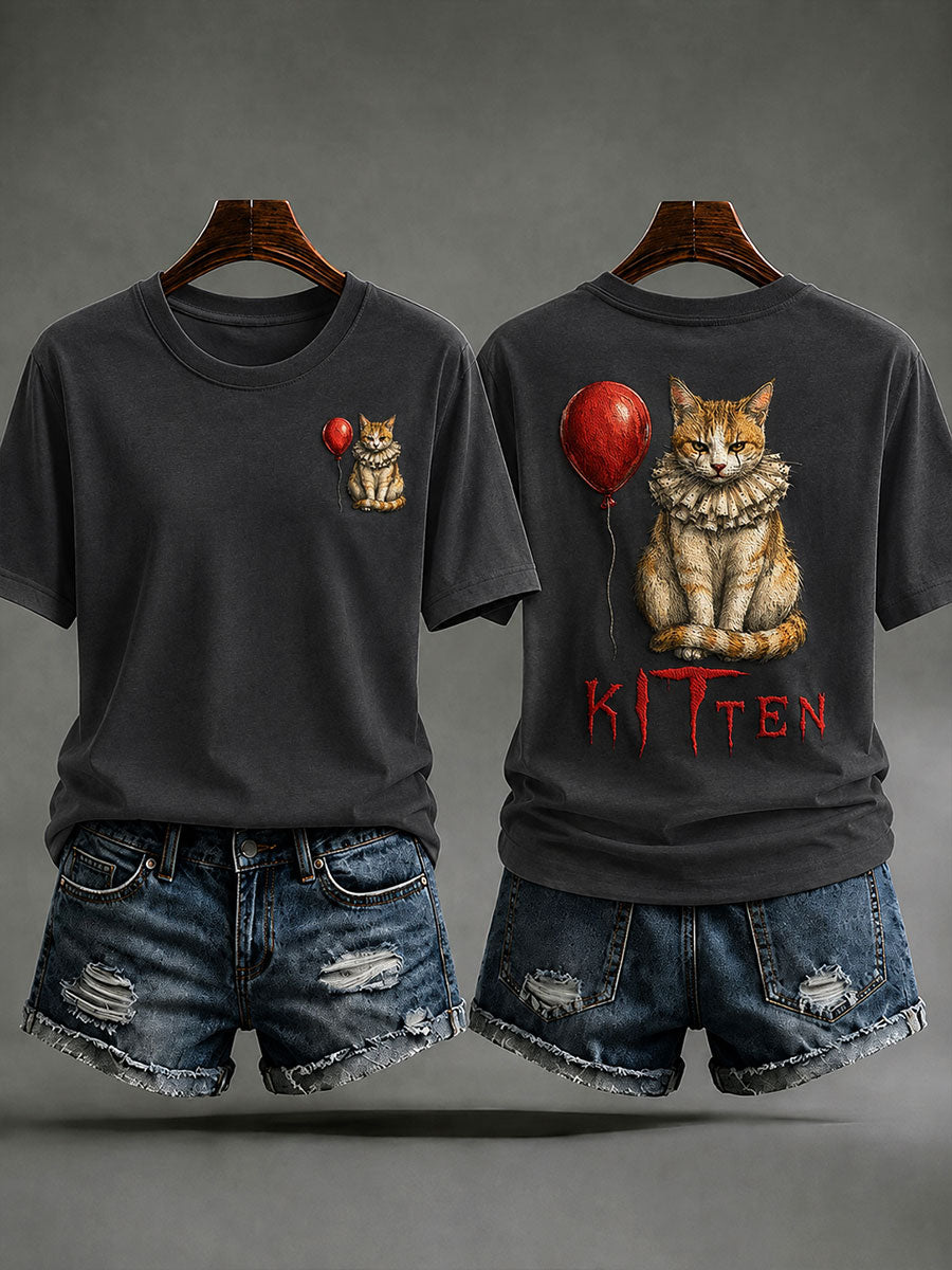 Damen Halloween Böse Katze Casual T-Shirt