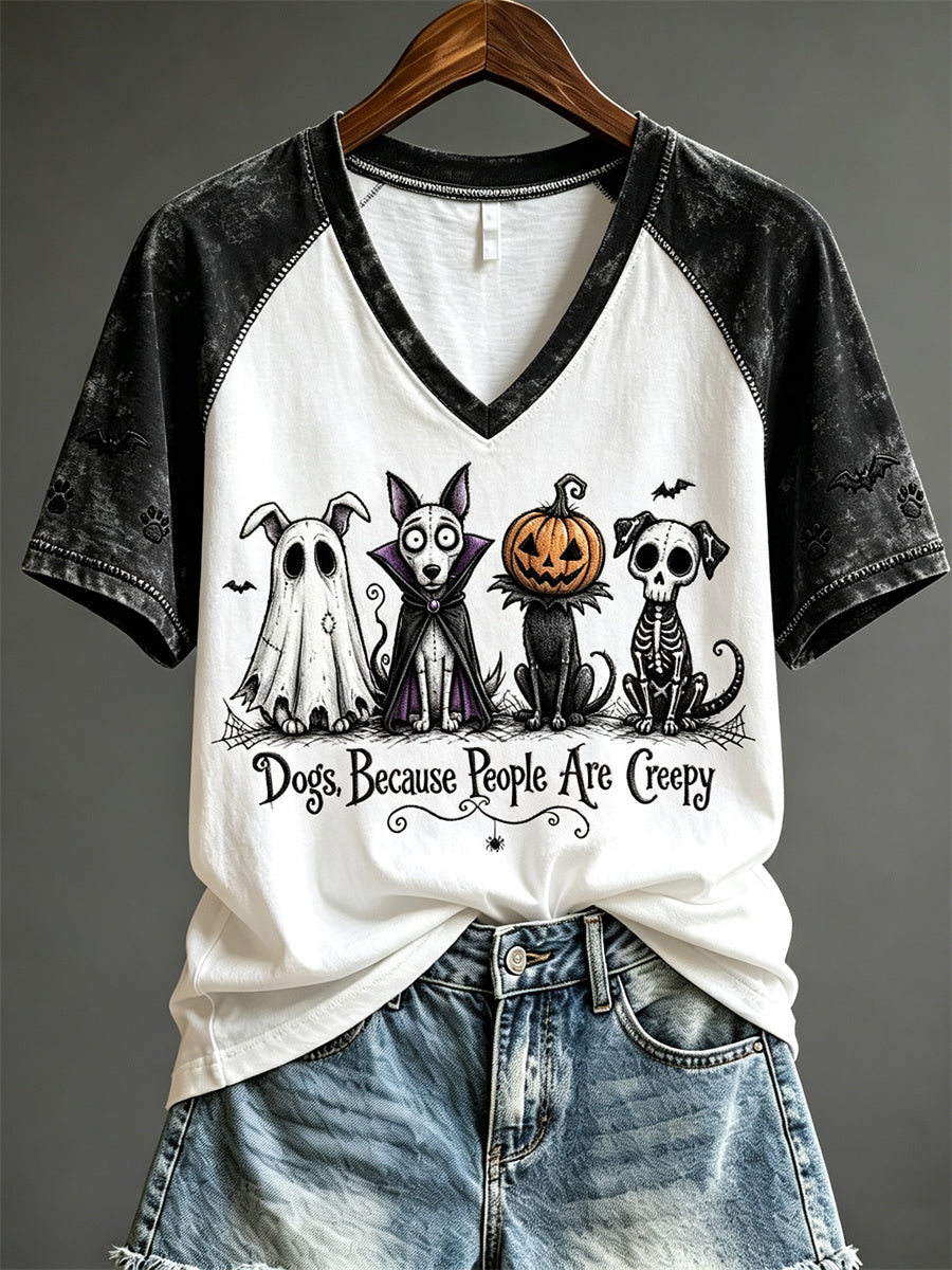 Frauen hunde, weil Menschen gruselig sind Halloween-Hunde drucken kurz ärmel iges T-Shirt