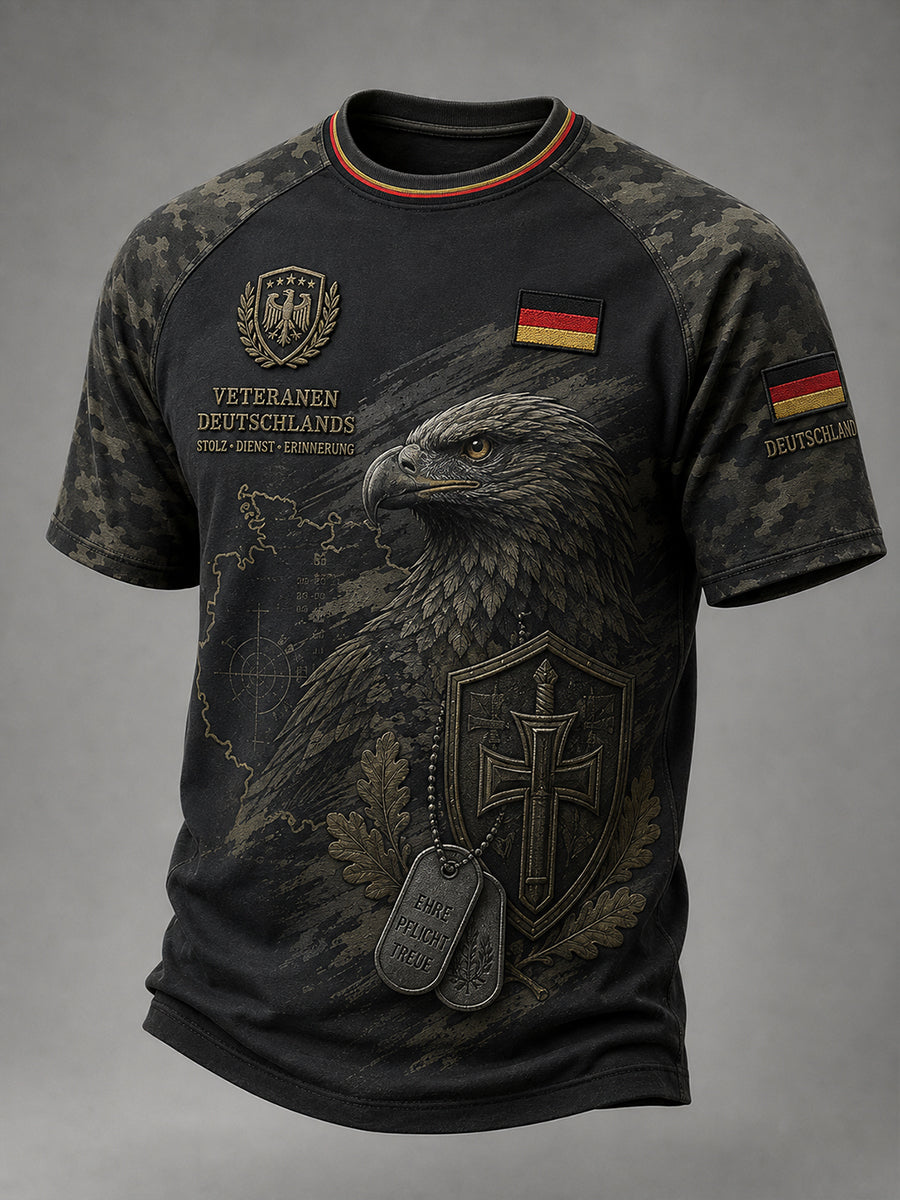 Herren-Vintage-Grafik-Raglan-T-Shirt mit Veteranen-Design und kurzen Ärmeln