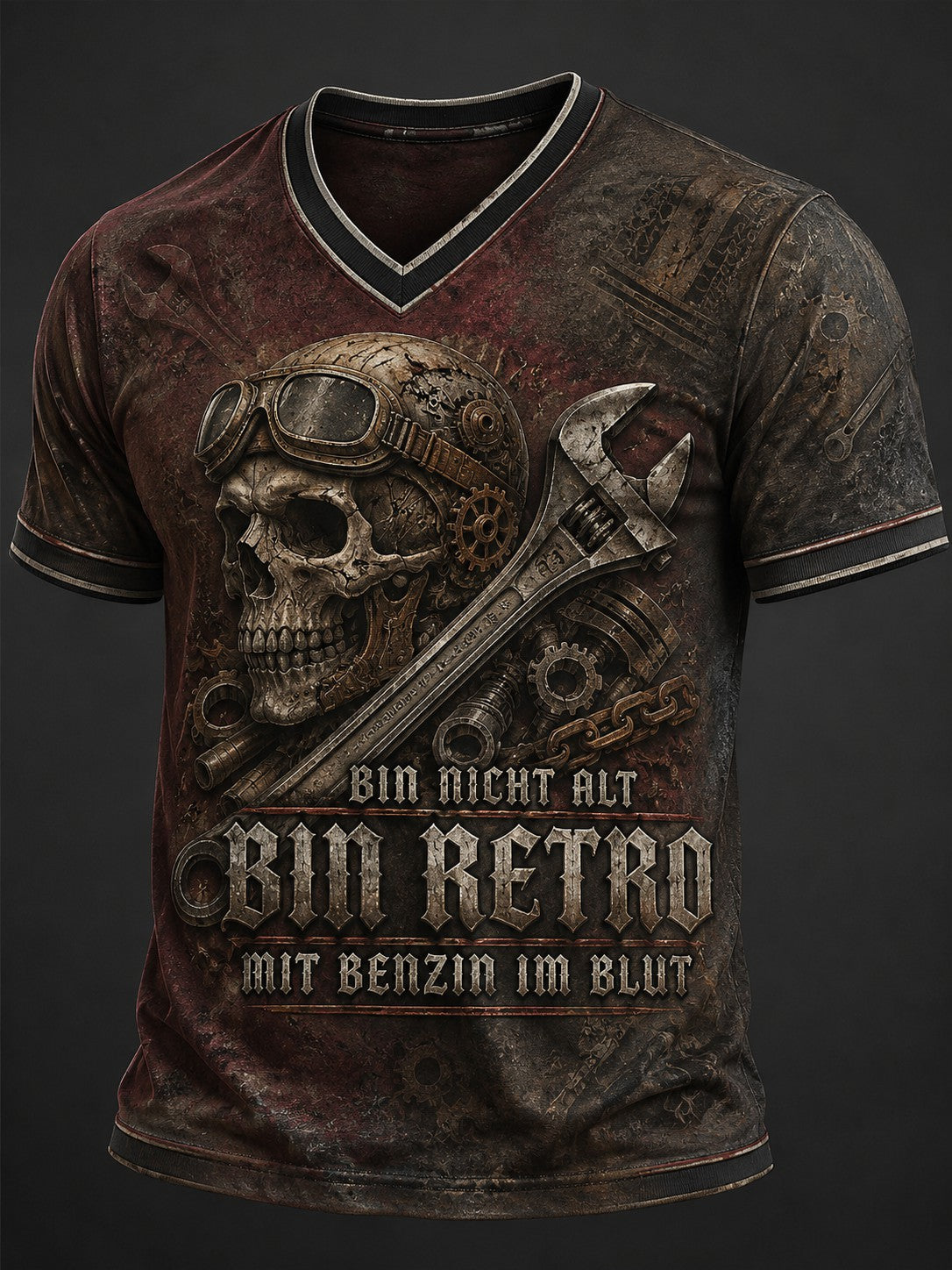 Herren-BIN NICHT ALT BIN RETRO MIT BENZIN IM BLUT bedrucktes V-Ausschnitt-T-Shirt