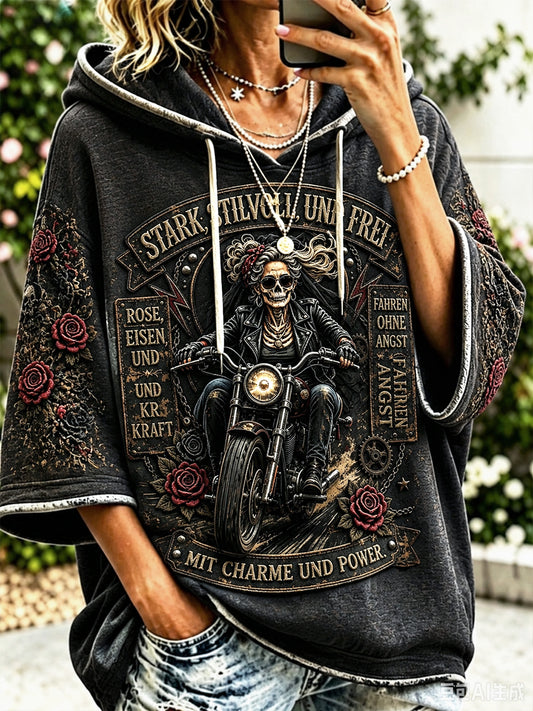 Damen-Sweatshirt in Schwarz mit deutschem „Women’s Power“-Print, lässige Passform, mit Kapuze