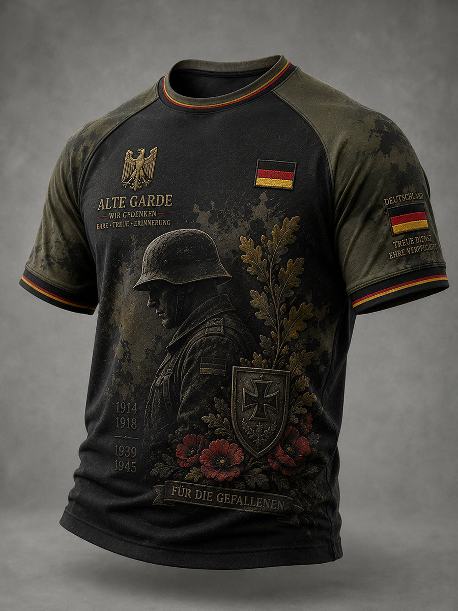 Herren-Vintage-Grafik-Raglan-T-Shirt mit Veteranen-Design und kurzen Ärmeln