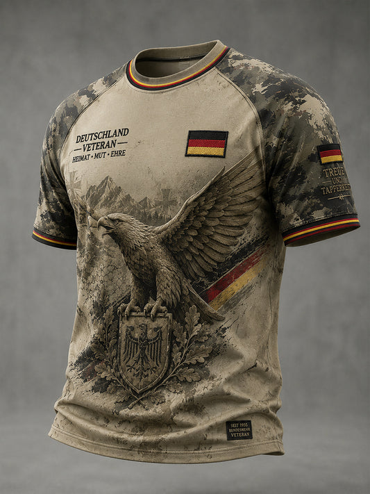 Herren-Vintage-Grafik-Raglan-T-Shirt mit Veteranen-Design und kurzen Ärmeln