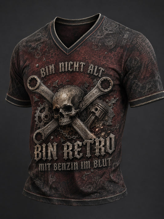 Herren-BIN NICHT ALT BIN RETRO MIT BENZIN IM BLUT bedrucktes V-Ausschnitt-T-Shirt
