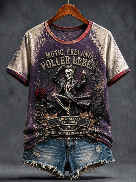 Damen-Freizeit-T-Shirt mit deutschem feministischem Patchwork-Print