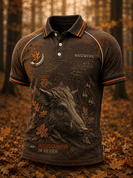 Herren-Poloshirt mit Kunstdruck zur deutschen Jagdsaison