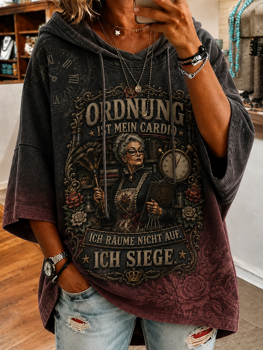 Frauen-Hoodie mit humorvollem Spruch und kurzen Ärmeln