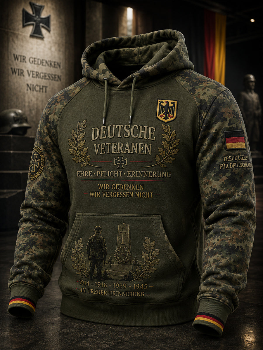Herren-Vintage-Kapuzenpullover mit Camouflage-Print und langen Ärmeln, im Veteranen-Stil
