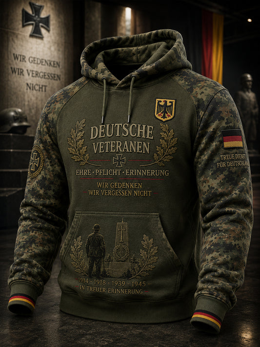Herren-Vintage-Kapuzenpullover mit Camouflage-Print und langen Ärmeln, im Veteranen-Stil