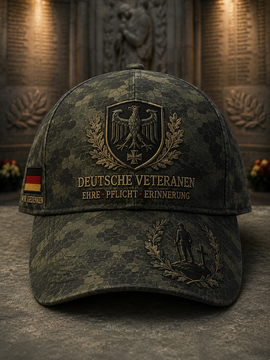 Herrenmütze im Vintage-Stil mit Camouflage-Print und Veteranen-Gedenkdetails