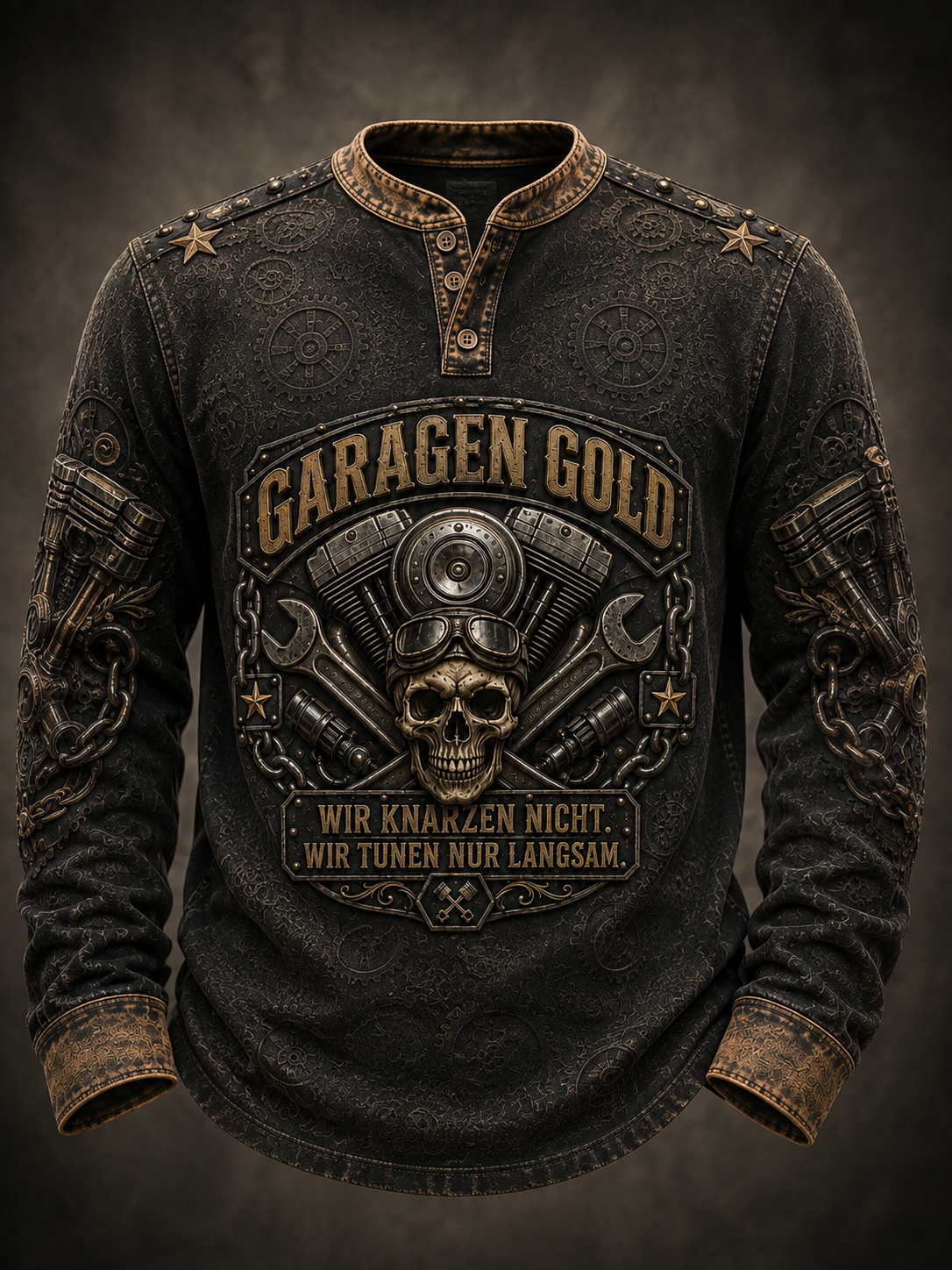 Lässiges T-Shirt für Herren mit humorvollem Spruch und Knöpfen