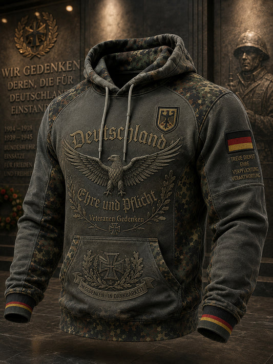 Herren-Vintage-Kapuzenpullover mit Camouflage-Print und langen Ärmeln, im Veteranen-Stil