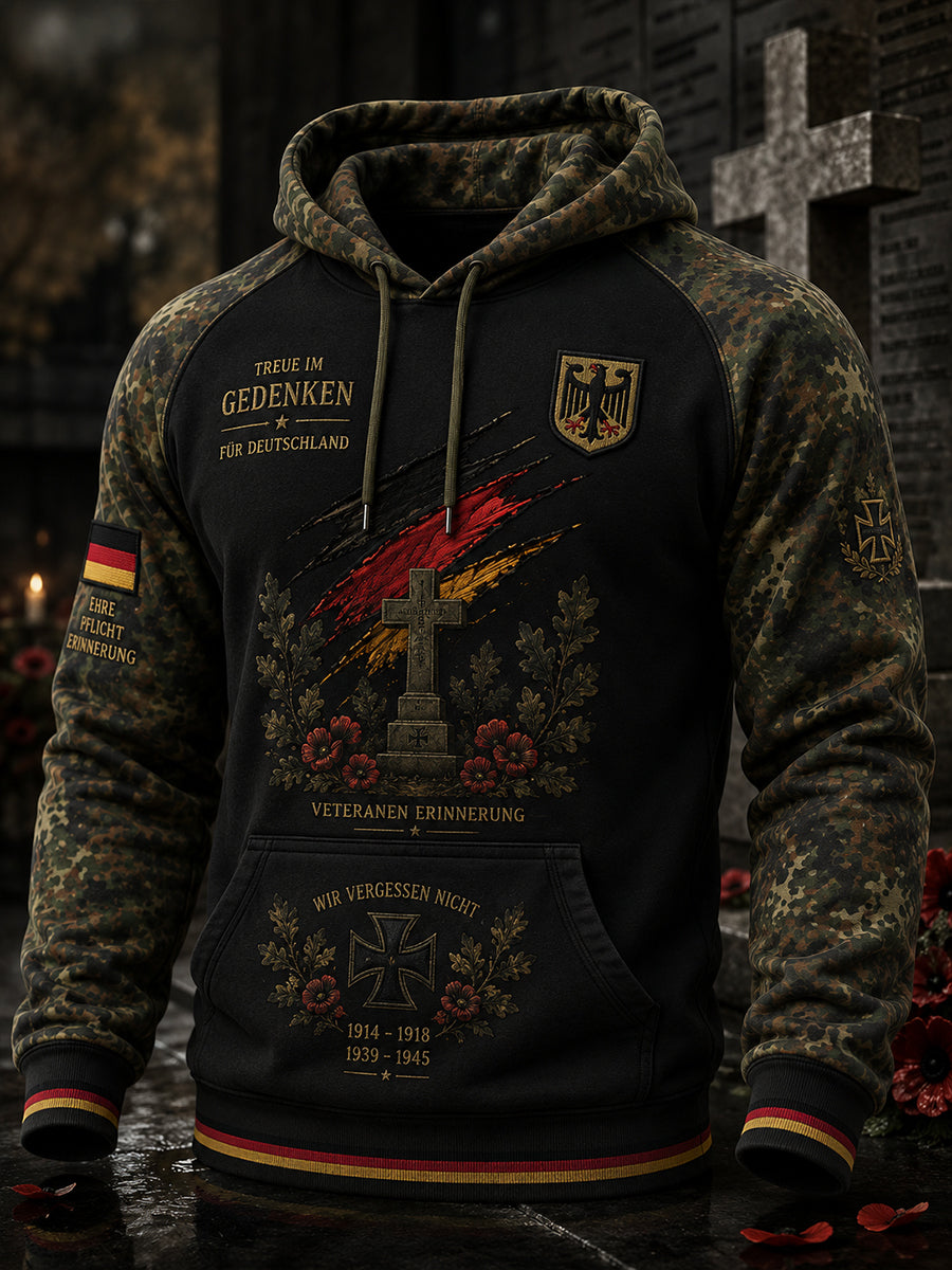 Herren-Vintage-Kapuzenpullover mit Camouflage-Print und langen Ärmeln, im Veteranen-Stil