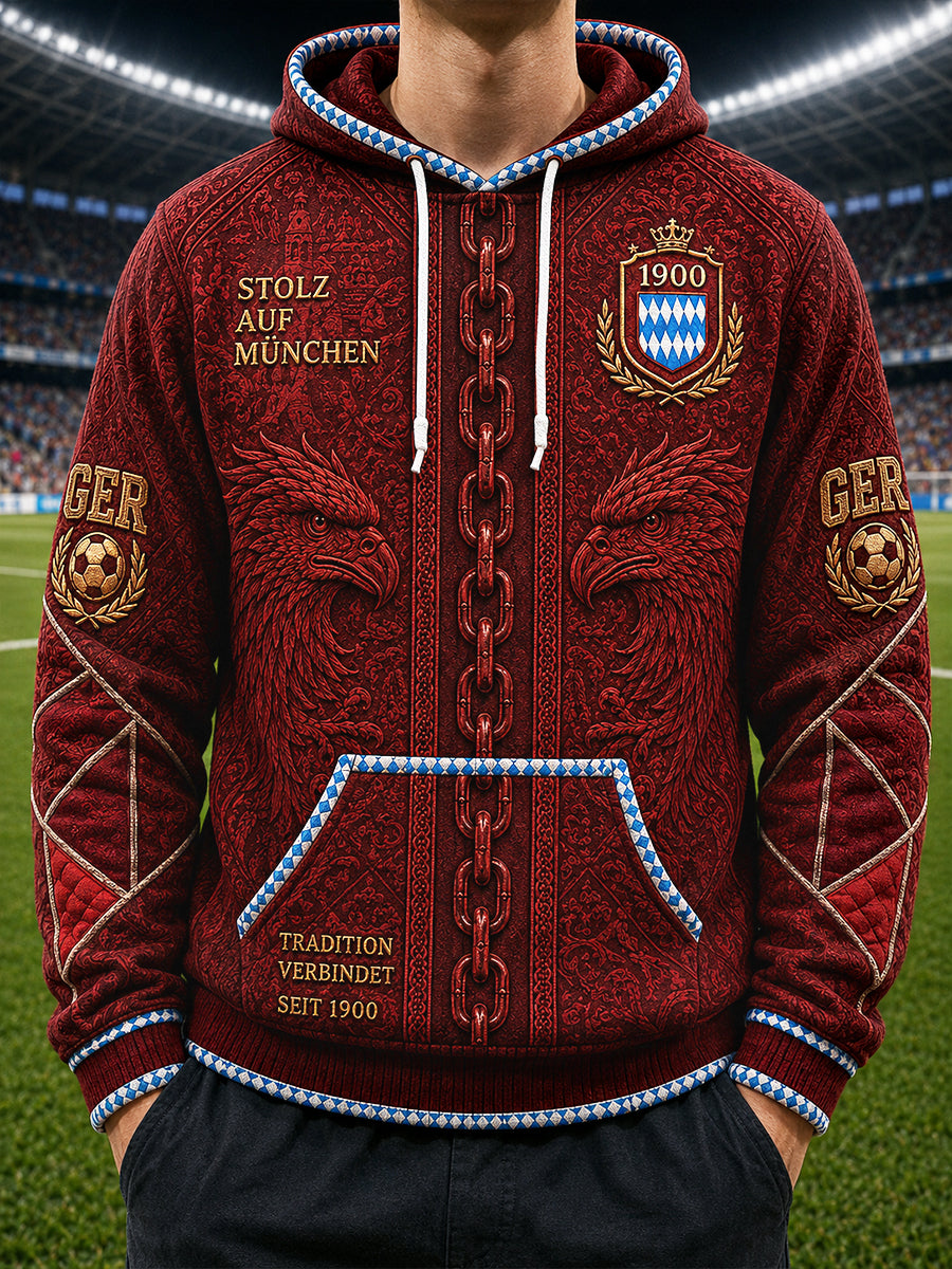 Herren-Kapuzenpullover in Tiefrot mit 3D-Druck des FC Bayern München, lässiger Stil