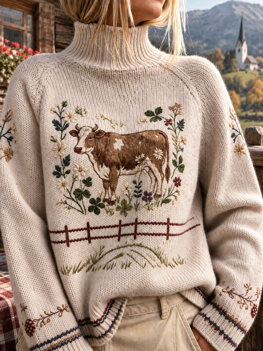 Damen-Top im Vintage-Stil mit österreichischem Landhausmuster und mittelhoher Ausschnitt